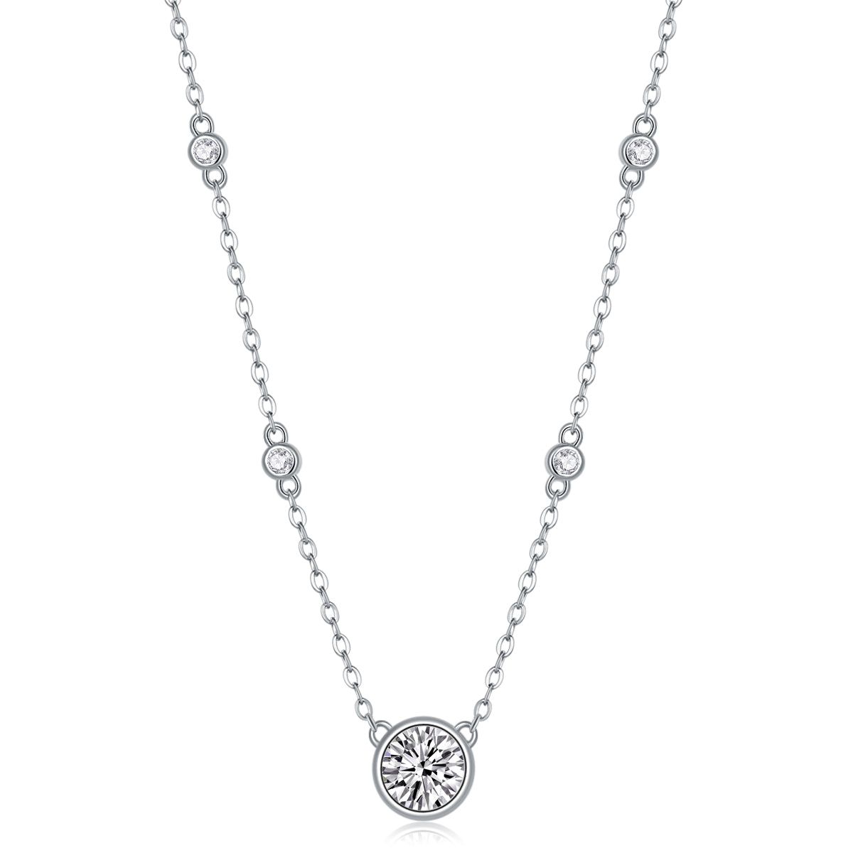 Round-Cut Moissanite Bezel Station Necklace in 925 Sterling Silver