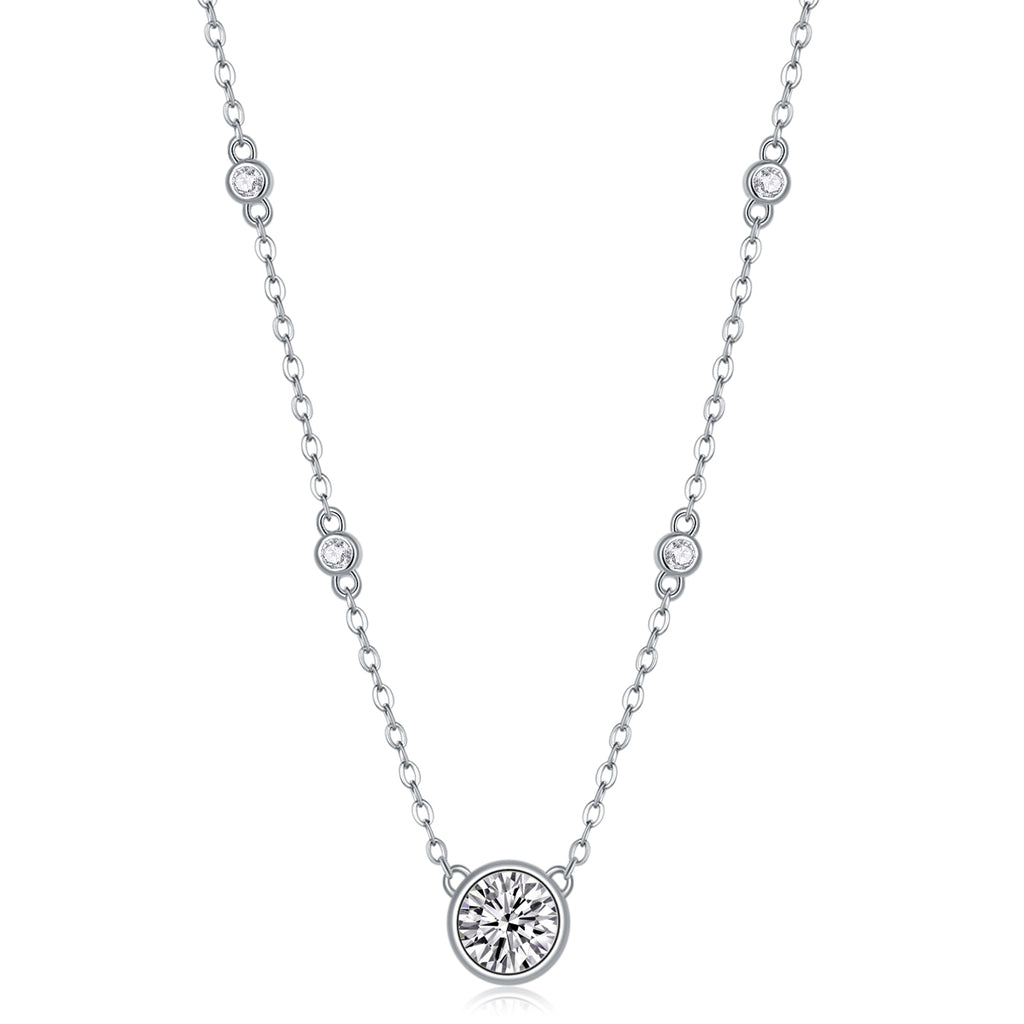 Round-Cut Moissanite Bezel Station Necklace in 925 Sterling Silver