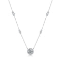 Round-Cut Moissanite Halo Station Pendant Necklace in 925 Sterling Silver