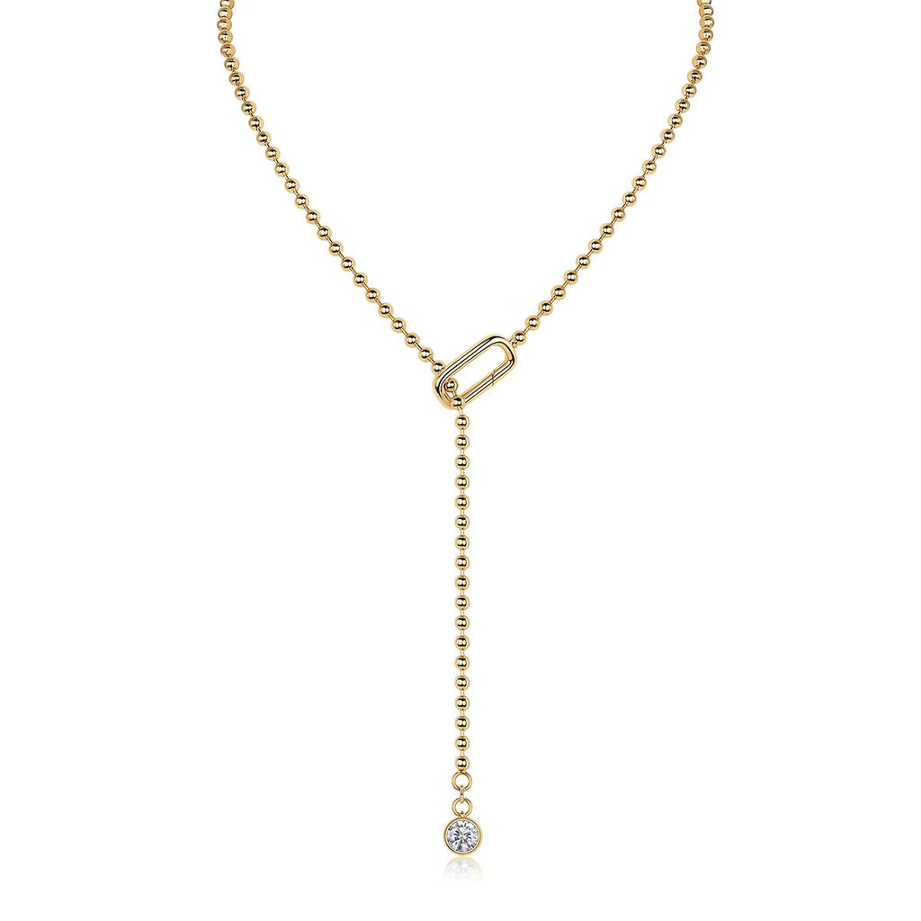 Round-Cut Moissanite Bezel Lariat Necklace in 925 Sterling Silver