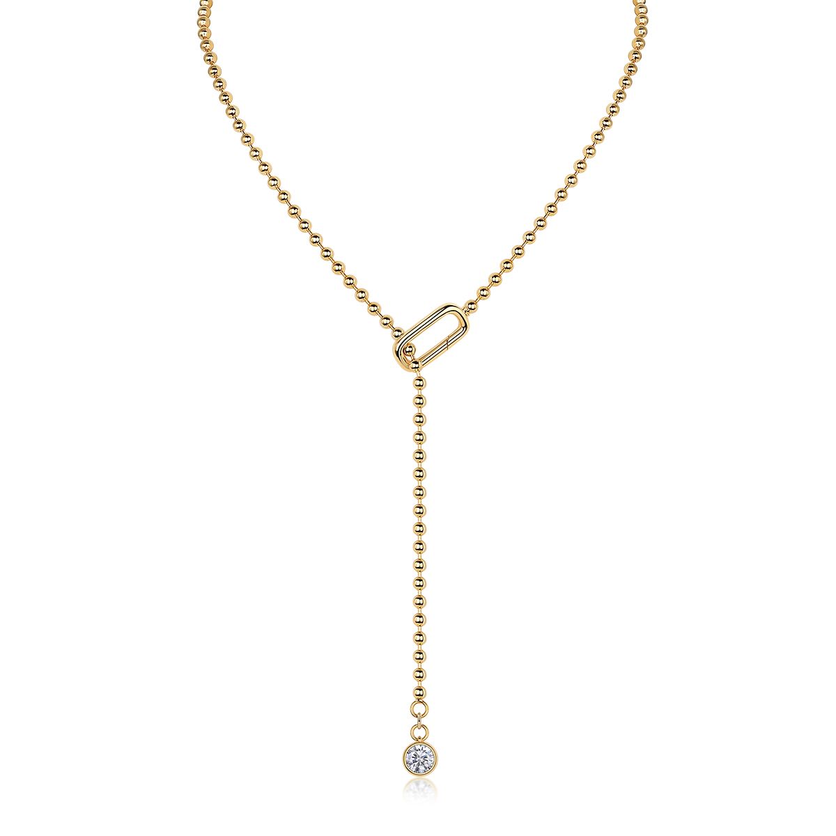 Round-Cut Moissanite Bezel Lariat Necklace in 925 Sterling Silver