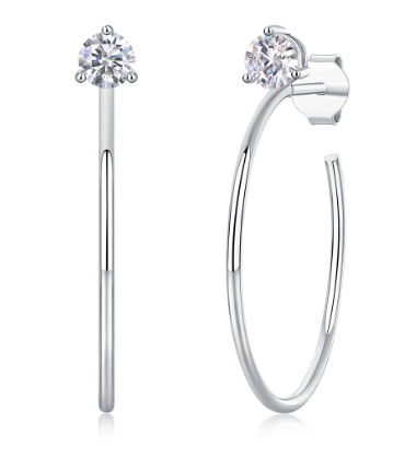 Round-Cut Moissanite Solitaire Hoop Drop Earrings in 925 Sterling Silver