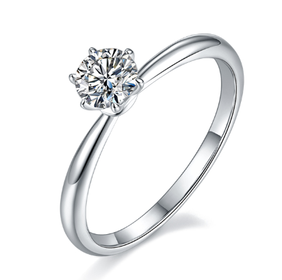 Round-Cut Moissanite Classic Six-Prong Solitaire Ring in 925 Sterling Silver