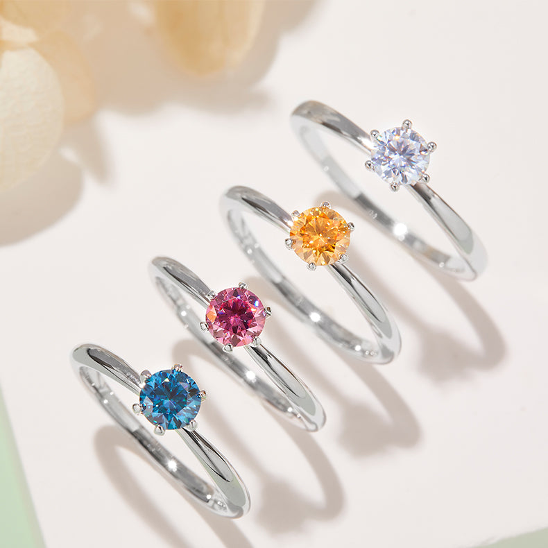 Round-Cut Moissanite Classic Six-Prong Solitaire Ring in 925 Sterling Silver