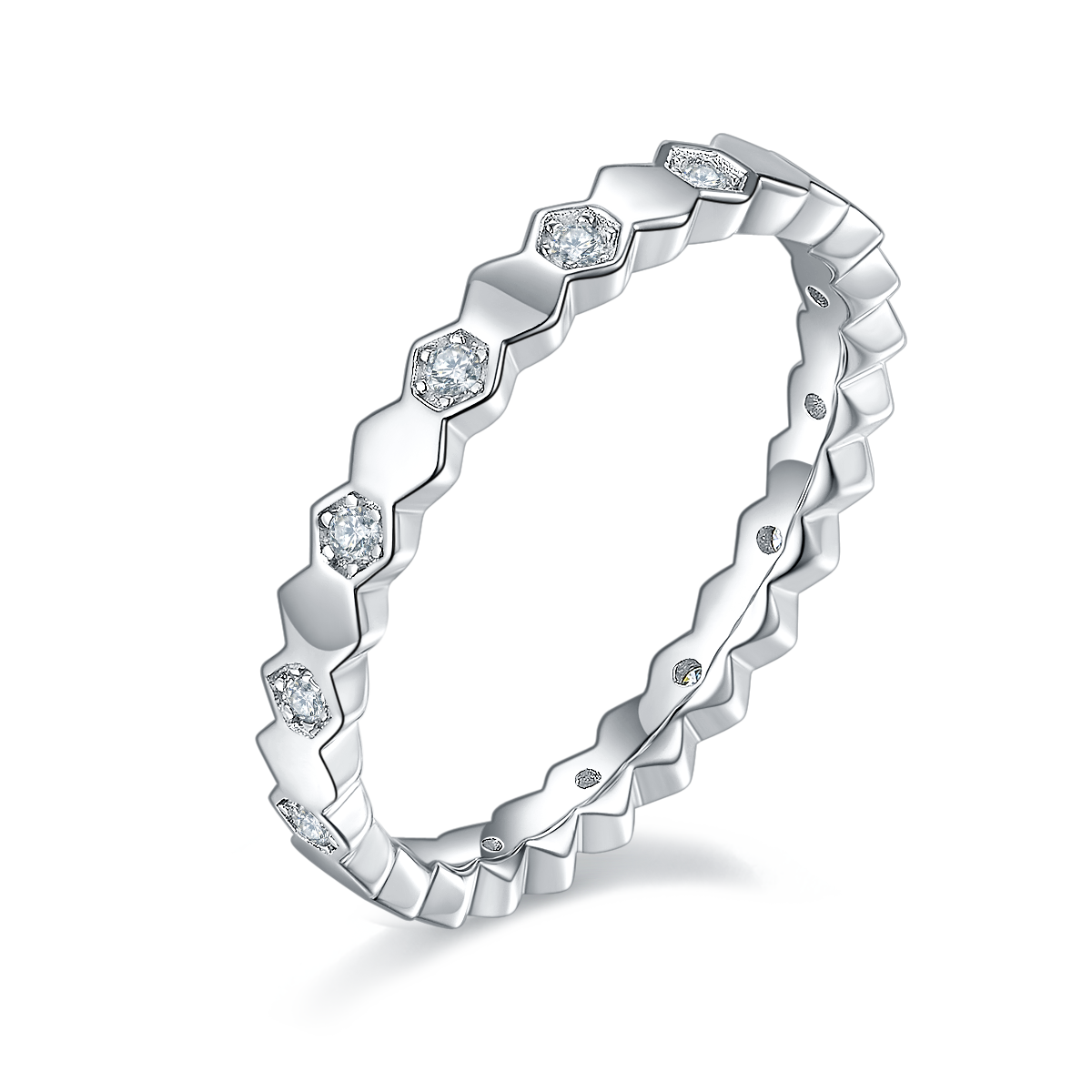 Round-Cut Moissanite Honeycomb Eternity Band Ring in 925 Sterling Silver