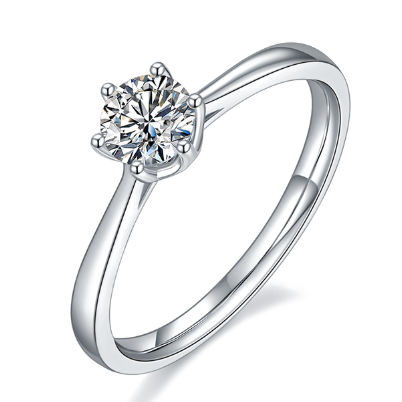 Round-Cut Moissanite Six-Prong Solitaire Ring in 925 Sterling Silver