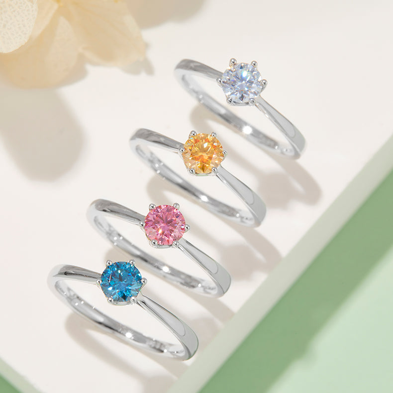 Round-Cut Moissanite Six-Prong Solitaire Ring in 925 Sterling Silver