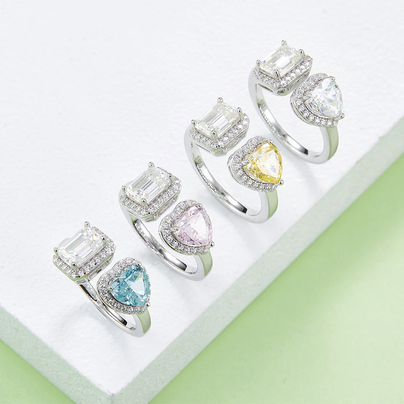 Heart-Cut Moissanite Halo Two-Piece Ring Set in 925 Sterling Silver