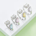 Moissanite Pear and Emerald-Cut Halo Open Ring in 925 Sterling Silver