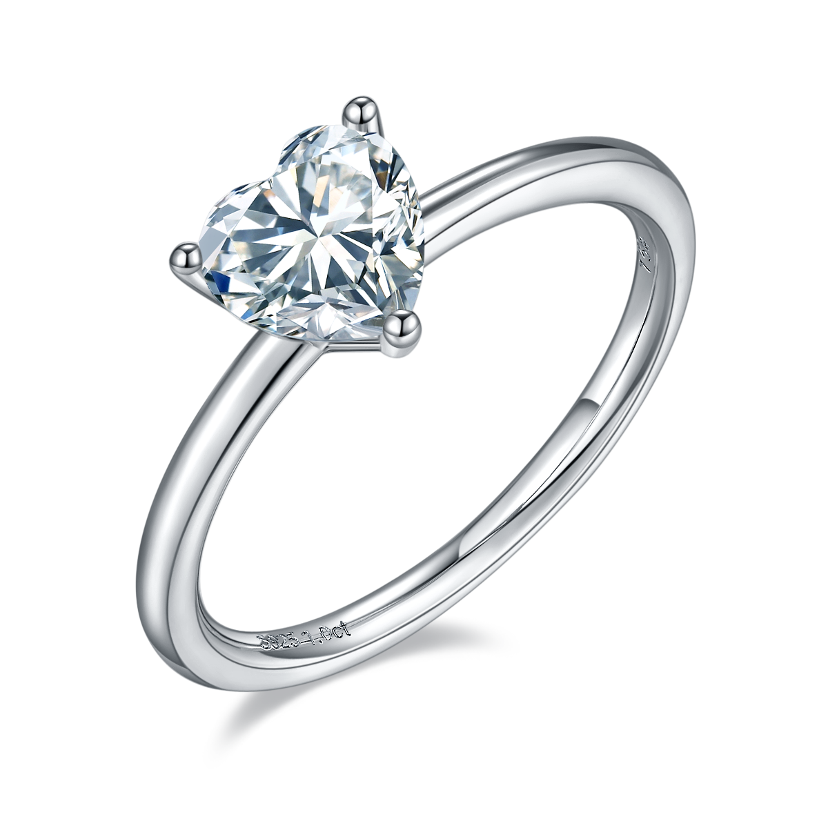 Heart-Cut Moissanite Classic Solitaire Engagement Ring in 925 Sterling Silver