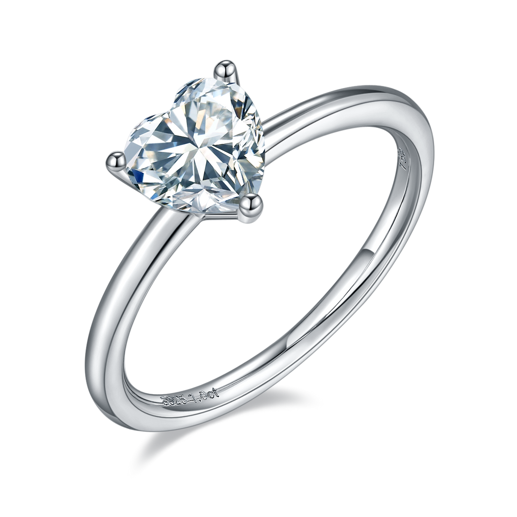 Heart-Cut Moissanite Classic Solitaire Engagement Ring in 925 Sterling Silver