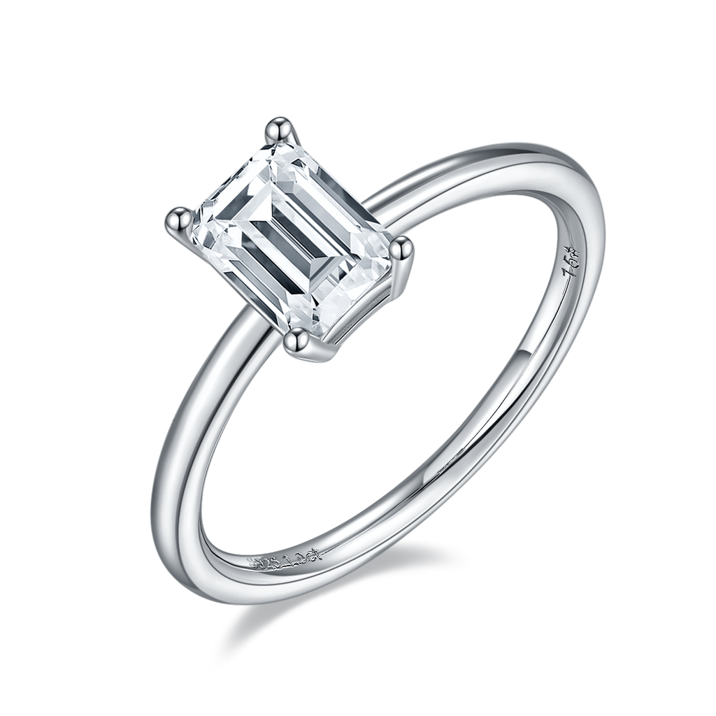 Emerald-Cut Moissanite Minimalist Solitaire Ring in 925 Sterling Silver