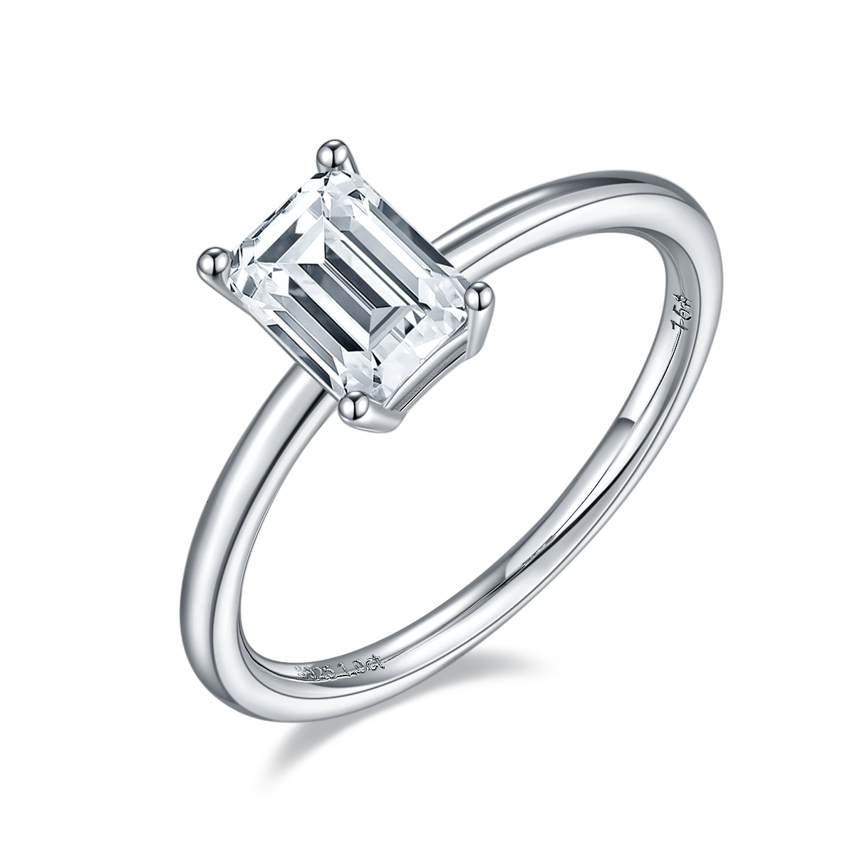 Emerald-Cut Moissanite Minimalist Solitaire Ring in 925 Sterling Silver