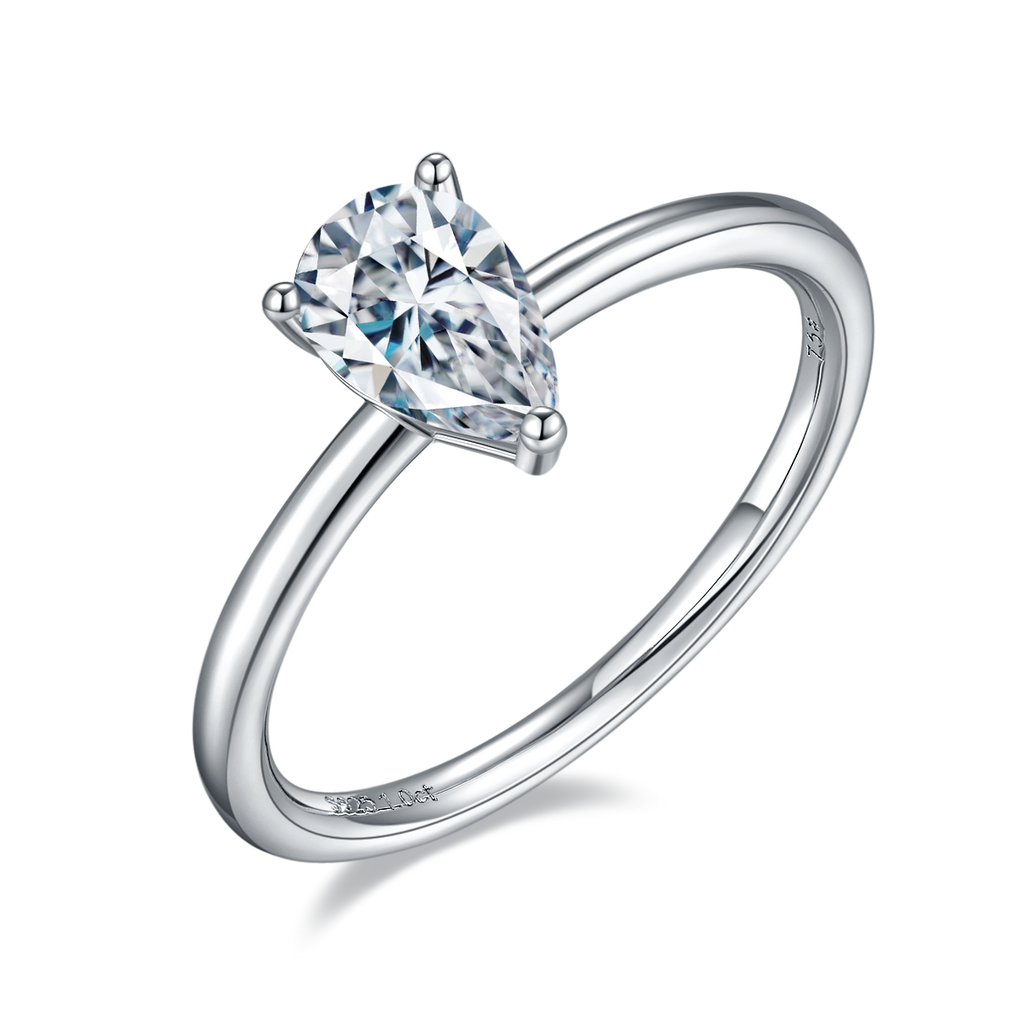Pear-Cut Moissanite Classic Solitaire Engagement Ring in 925 Sterling Silver