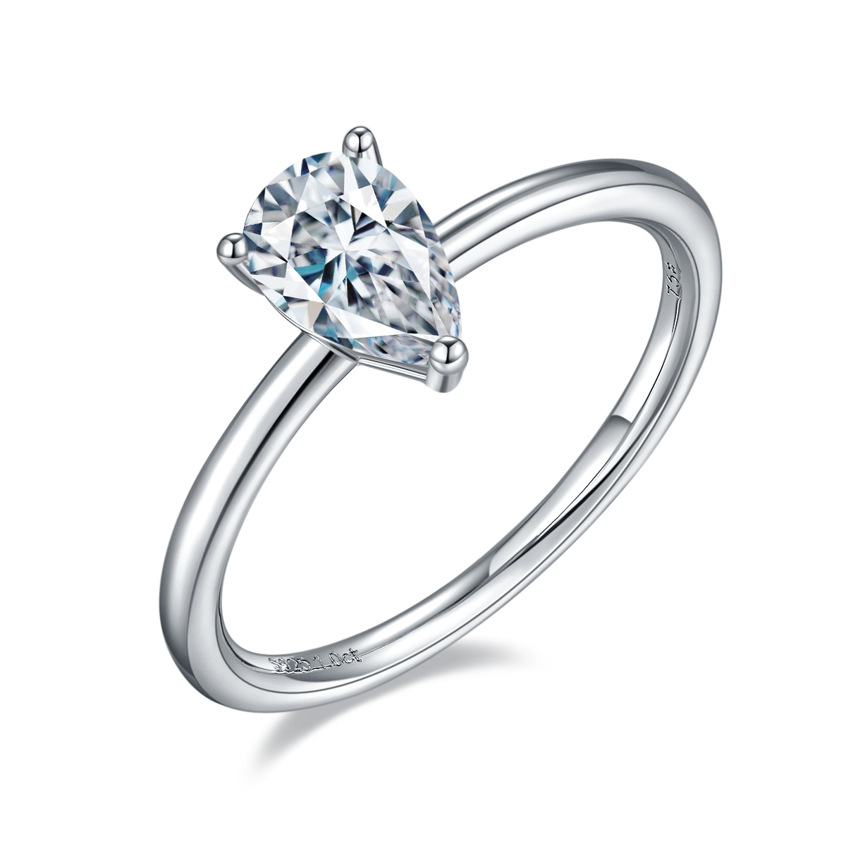Pear-Cut Moissanite Classic Solitaire Engagement Ring in 925 Sterling Silver