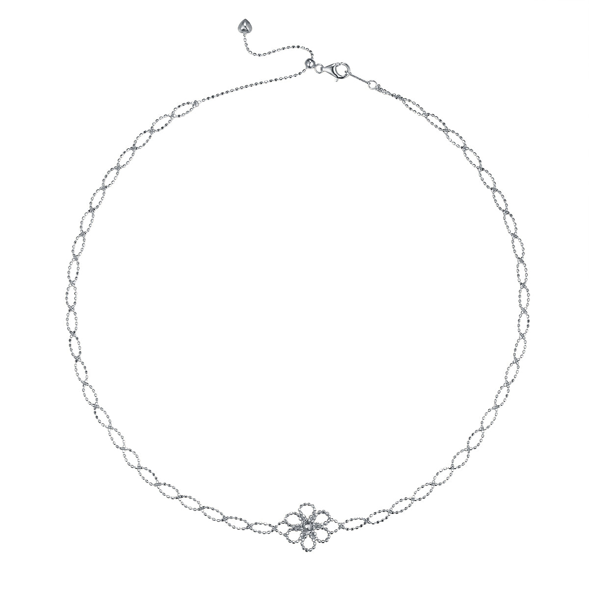 Floral Lace Station Chain Necklace in 925 Sterling Silver