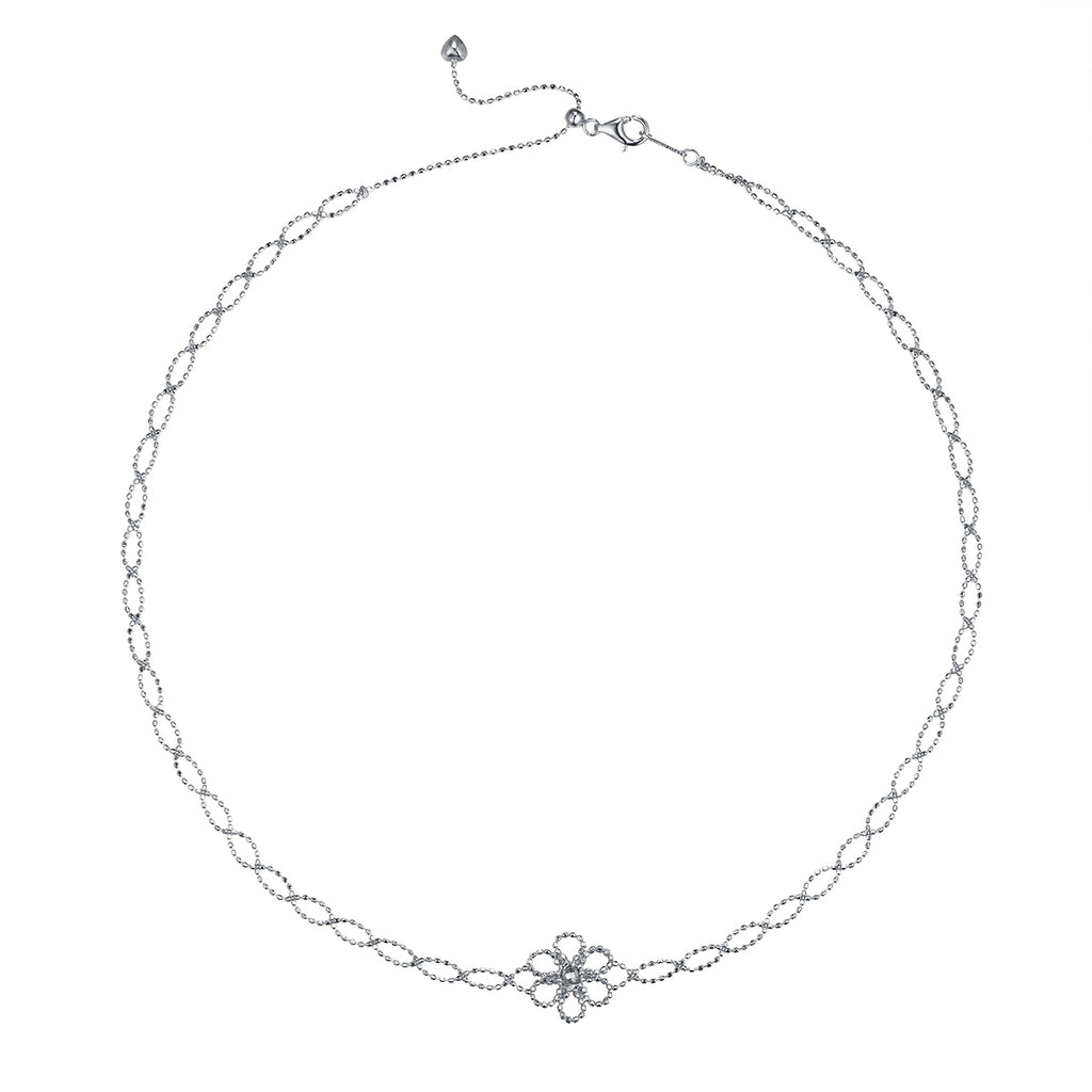 Floral Lace Station Chain Necklace in 925 Sterling Silver