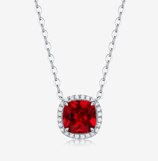Cushion-Cut Lab-Created Gem Halo Pendant Necklace in 925 Sterling Silver