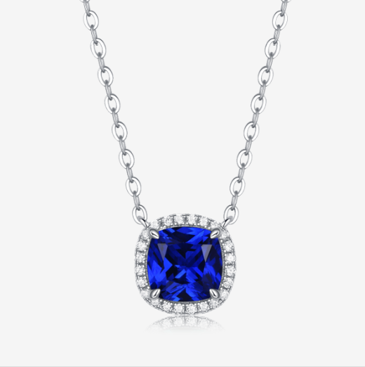 Cushion-Cut Lab-Created Gem Halo Pendant Necklace in 925 Sterling Silver