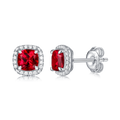Cushion-Cut Lab Gemstone Halo Stud Earrings in 925 Sterling Silver