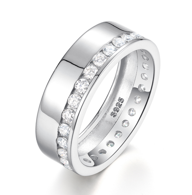 Round-Cut Moissanite Channel-Set Wedding Band Ring in 925 Sterling Silver