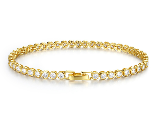 Round-Cut Moissanite Bezel Tennis Bracelet in 925 Sterling Silver