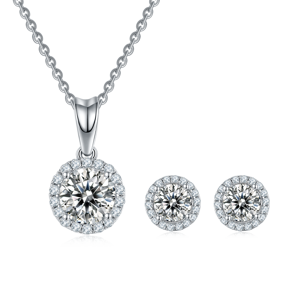 Round-Cut Moissanite Halo Stud Earrings in 925 Sterling Silver