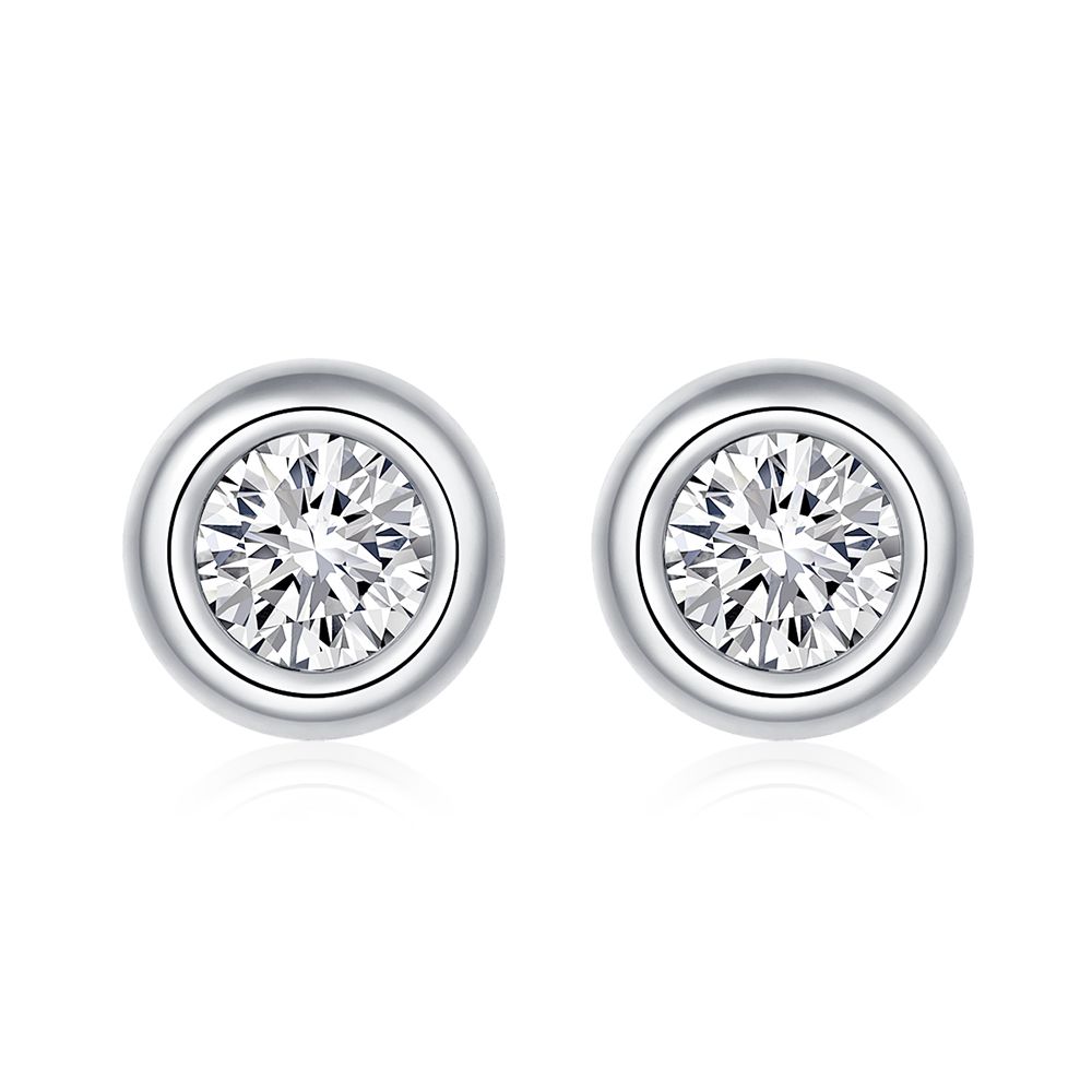 Round-Cut Moissanite Bubble Bezel Stud Earrings in 925 Sterling Silver