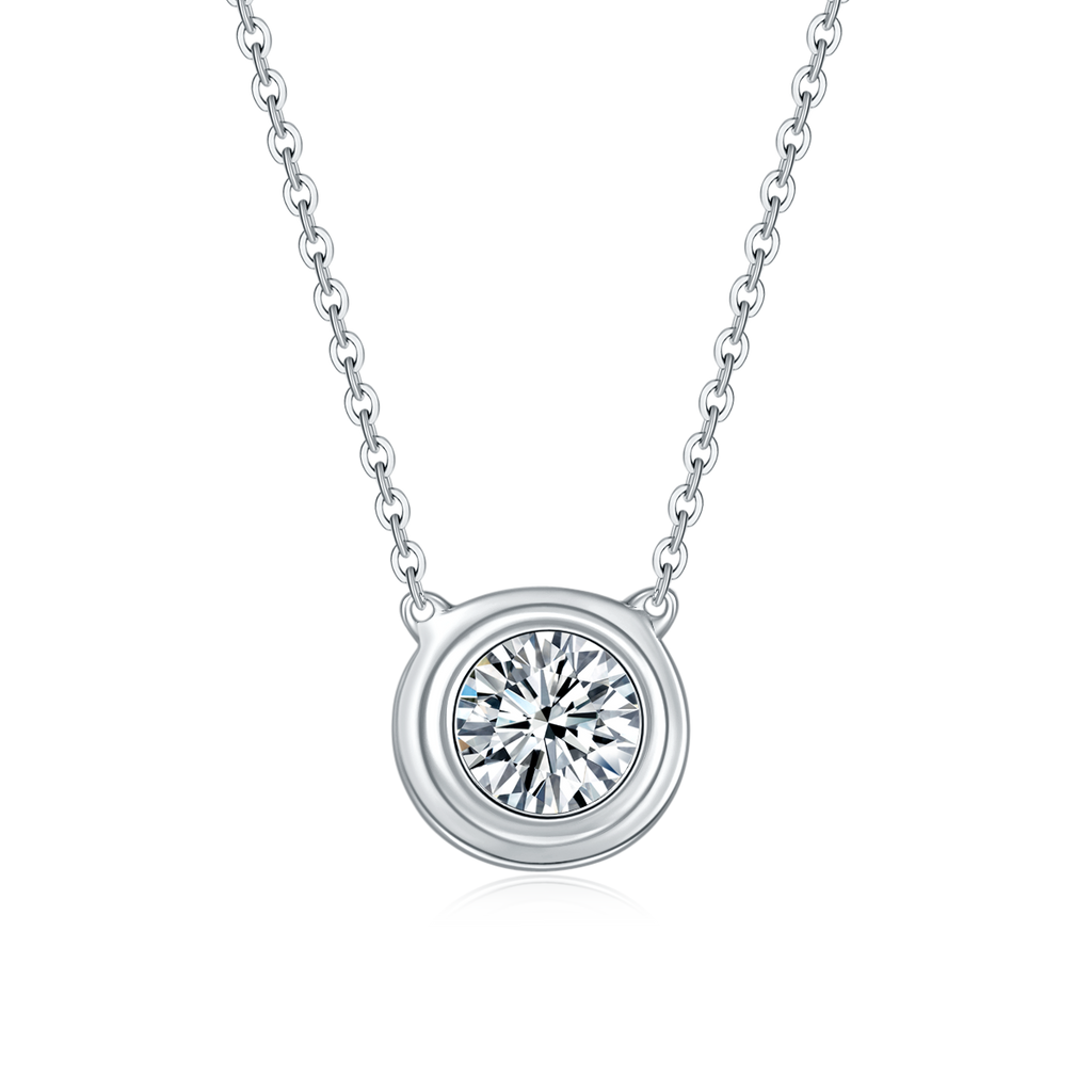 Round-Cut Moissanite Bezel Solitaire Pendant Necklace in 925 Sterling Silver
