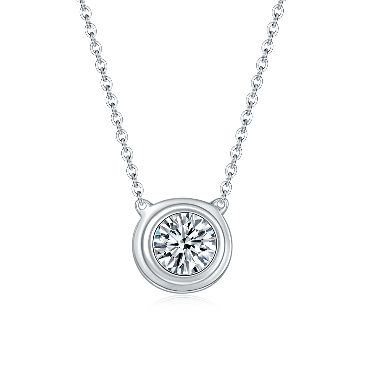 Round-Cut Moissanite Bezel Solitaire Pendant Necklace in 925 Sterling Silver