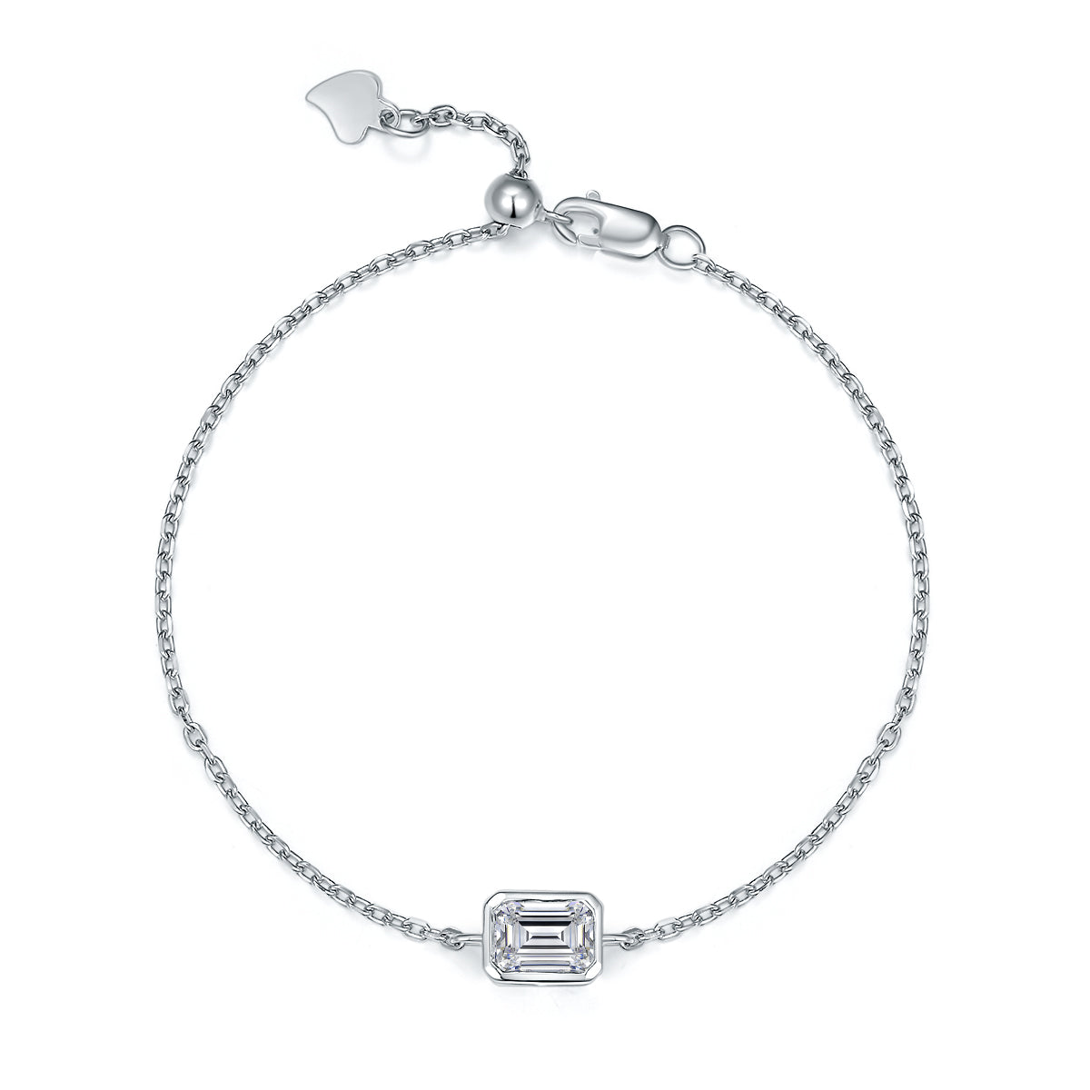 Emerald-Cut Moissanite Minimalist Bezel Station Bracelet in 925 Sterling Silver