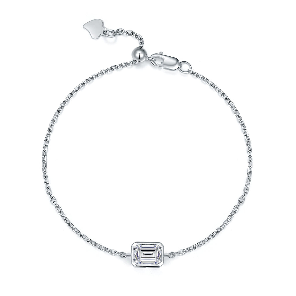Emerald-Cut Moissanite Minimalist Bezel Station Bracelet in 925 Sterling Silver