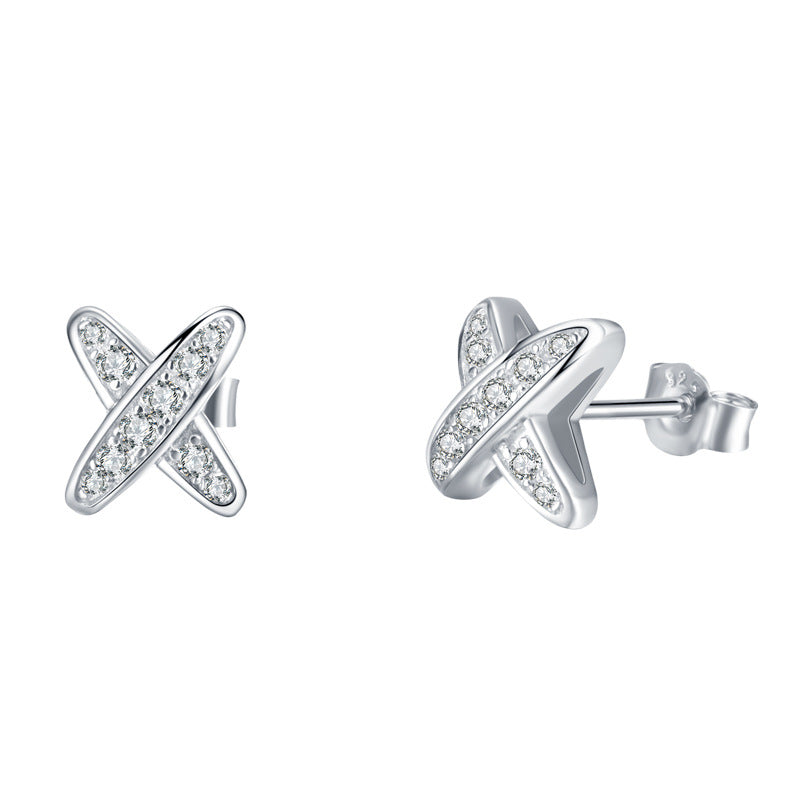 Round-Cut Moissanite Crisscross Pave Stud Earrings in 925 Sterling Silver