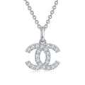 Round-Cut Moissanite Double-C Pave Pendant Necklace in 925 Sterling Silver