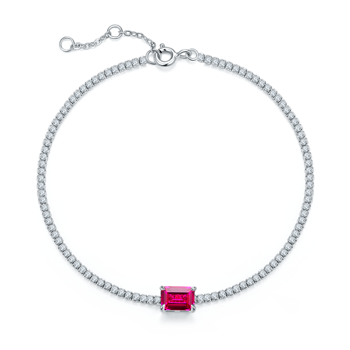 Emerald-Cut Lab Ruby Tennis Bracelet in 925 Sterling Silver