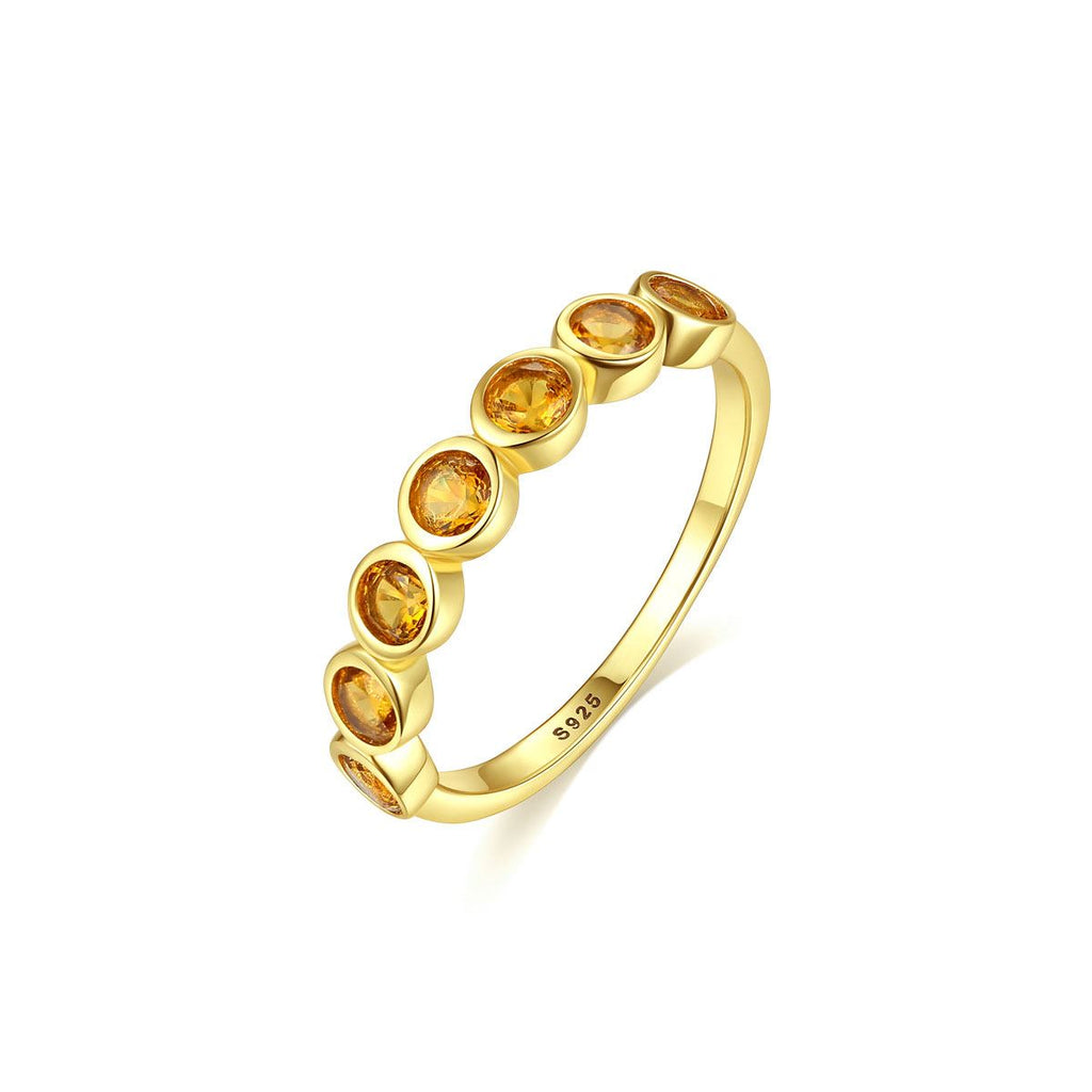 Women Yellow Round CZ 925 Sterling Silver Ring