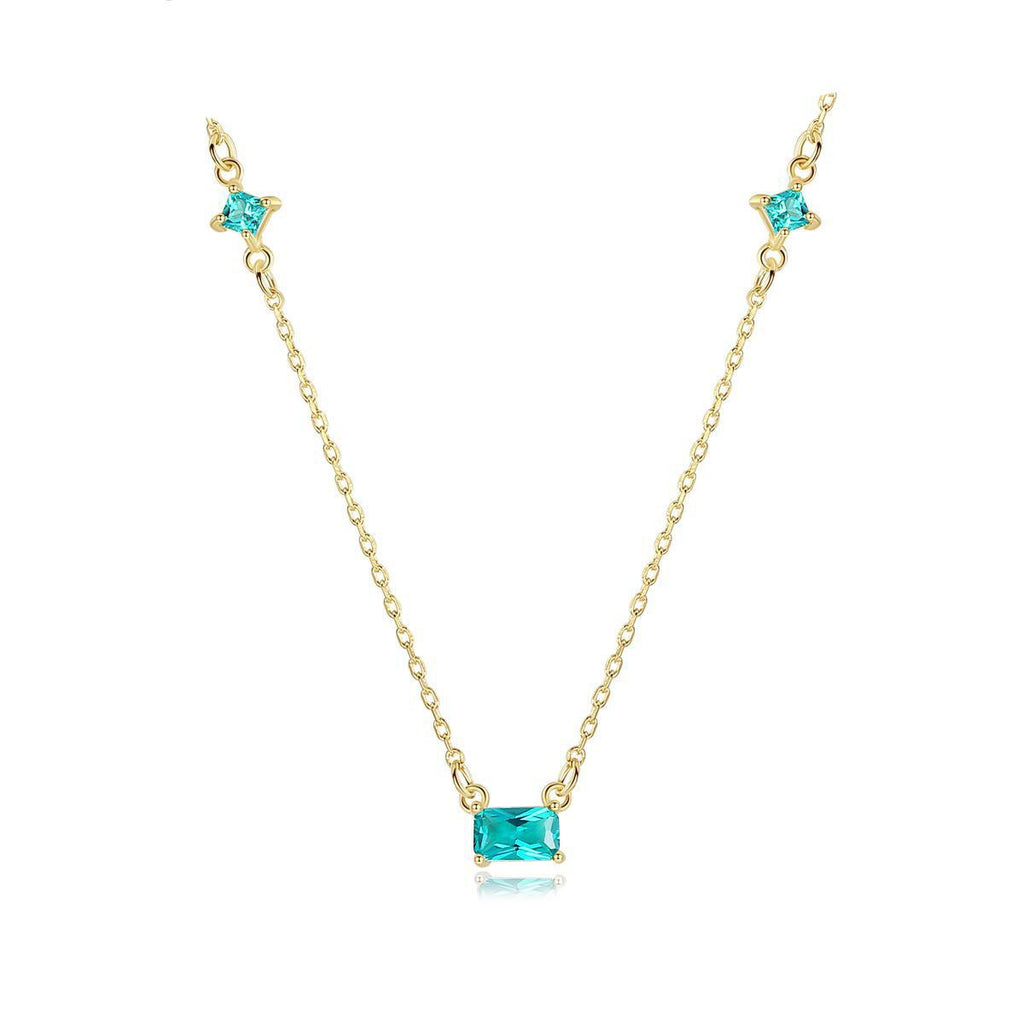 Elegant Created Olive Emerald Rectangle Sterling Silver Necklace
