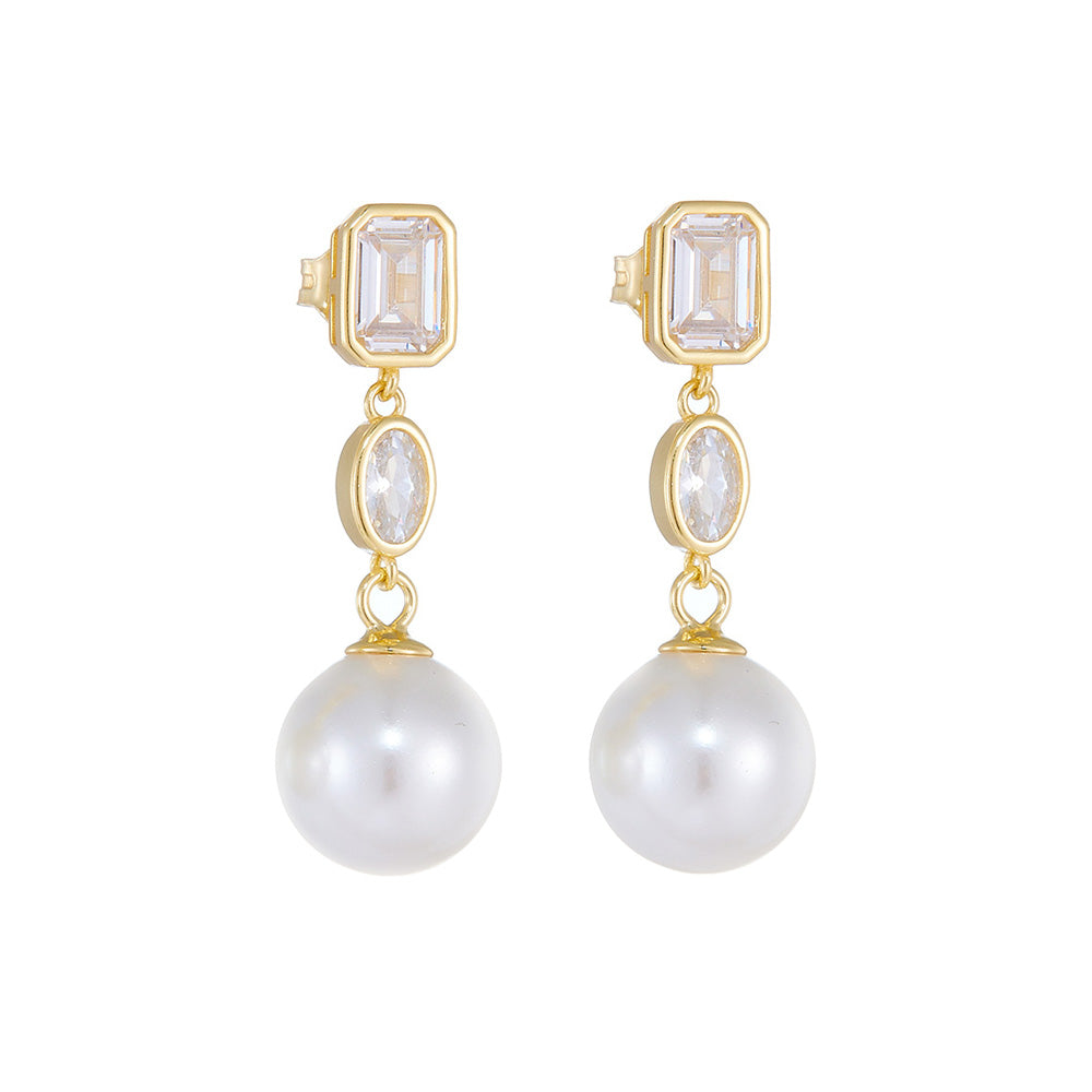 Fashion Jewelry Elegant Geometric Design Pearl   925 Sterling Silver Cubic Zirconia Drop Earrings