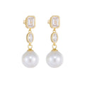 Fashion Jewelry Elegant Geometric Design Pearl   925 Sterling Silver Cubic Zirconia Drop Earrings