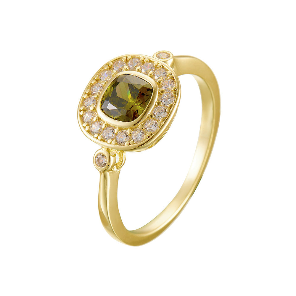 Elegant Oval Green Cubic Zirconia Halo Design 925 Sterling Silver Women Fashion Adjustable Ring