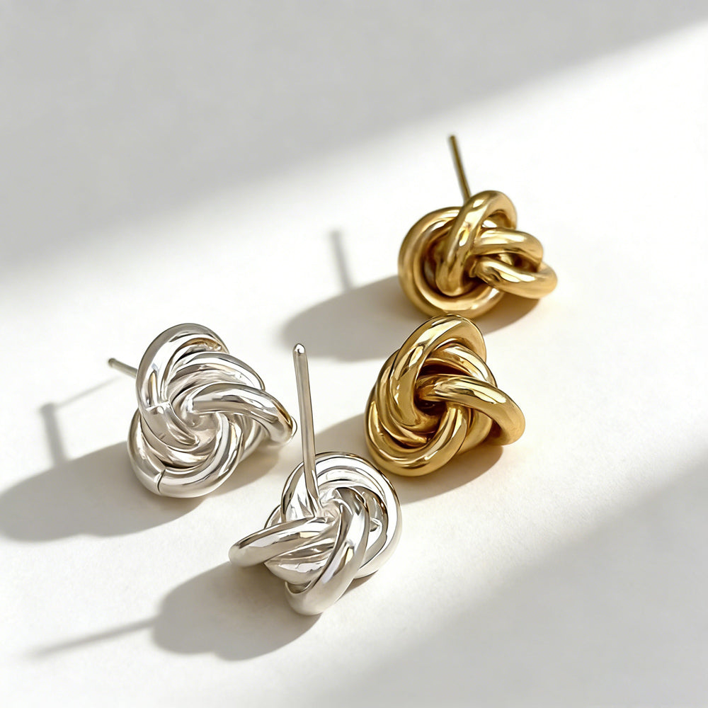 Elegant Knotted Design 925 Sterling Silver and 18K Gold Plated Minimalist Stud Earrings