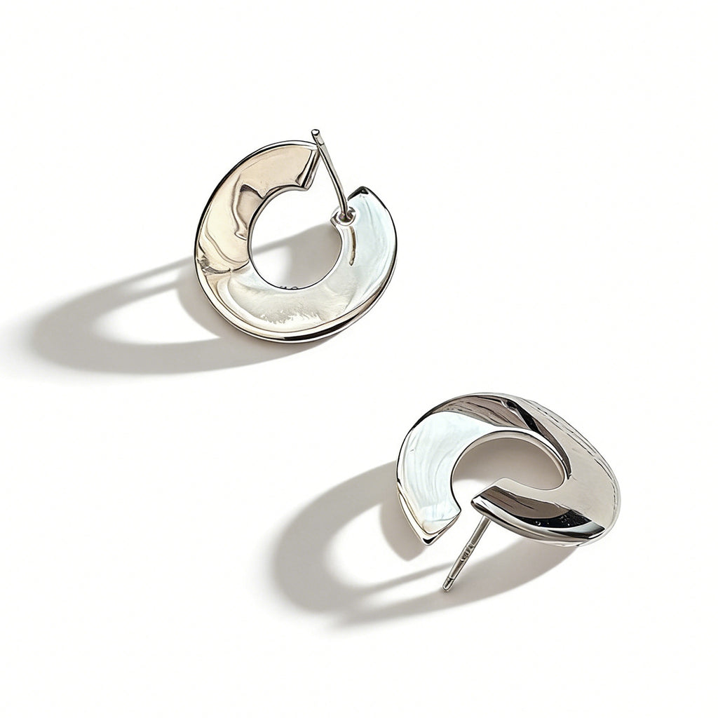 Geometric C-Shape Minimalist Design 925 Sterling Silver Electroplated Earrings
