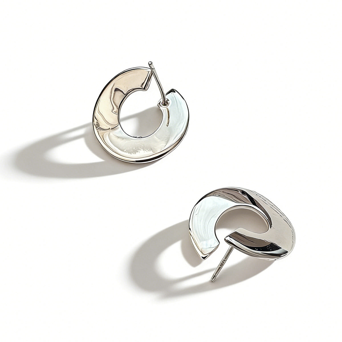 Geometric C-Shape Minimalist Design 925 Sterling Silver Electroplated Earrings