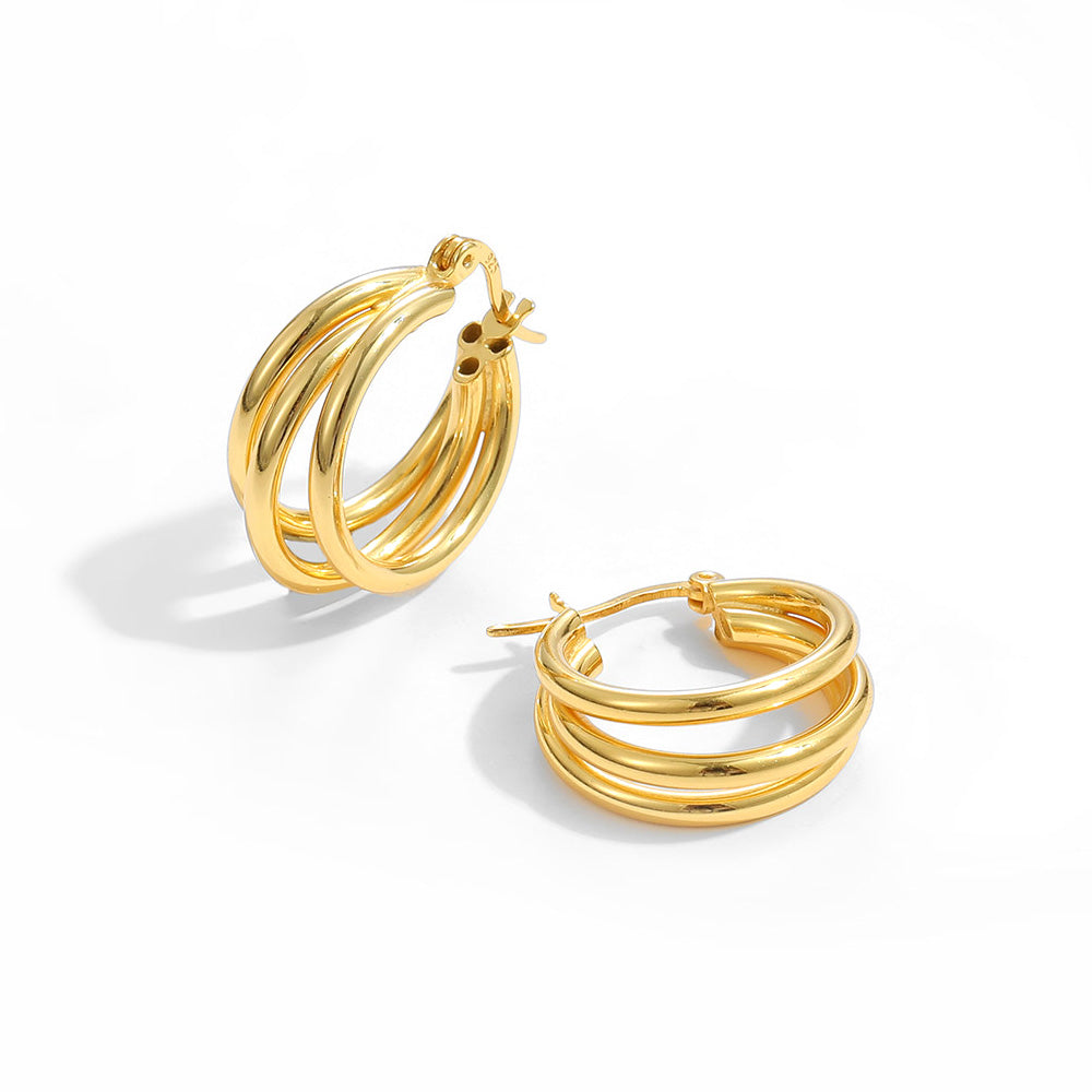 Daily Triple Circles 925 Sterling Silver Hoop Earrings