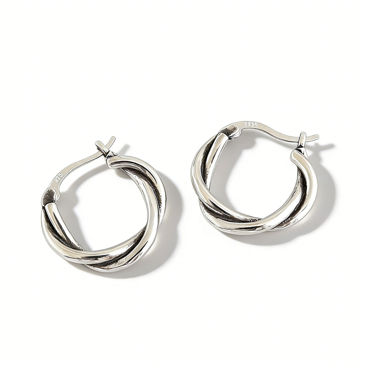Vintage Twisted Design Retro Silver S925 Sterling Silver Hoop Earrings f
