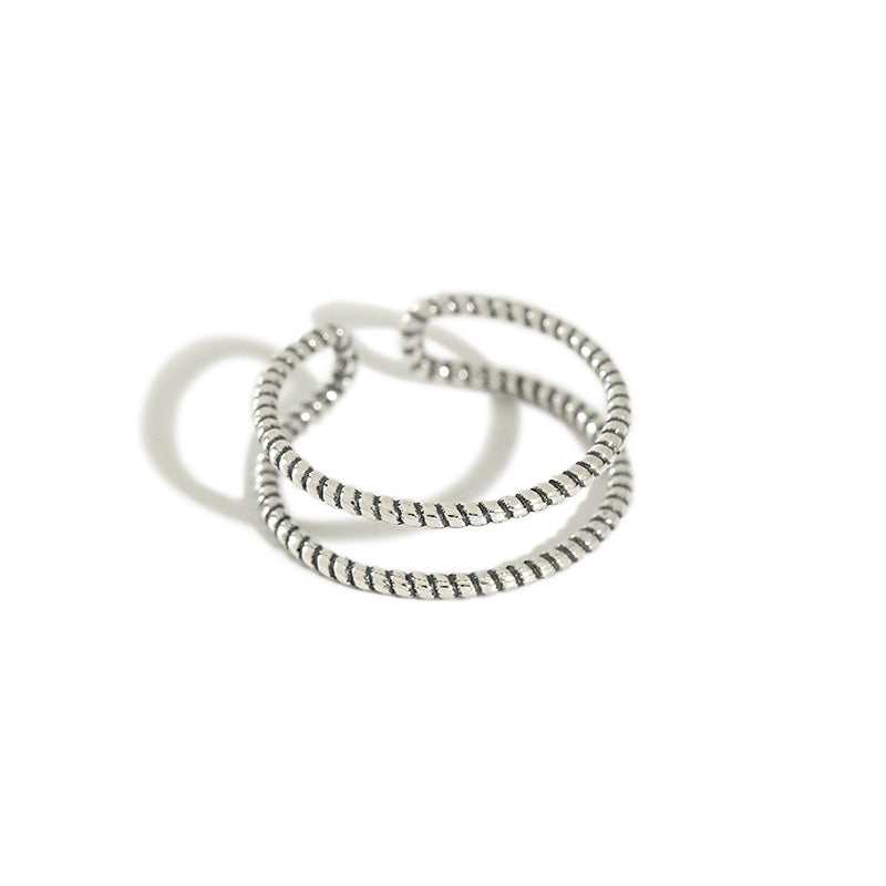 Vintage Twisted Rope Design Adjustable 925 Sterling Silver Open Ring