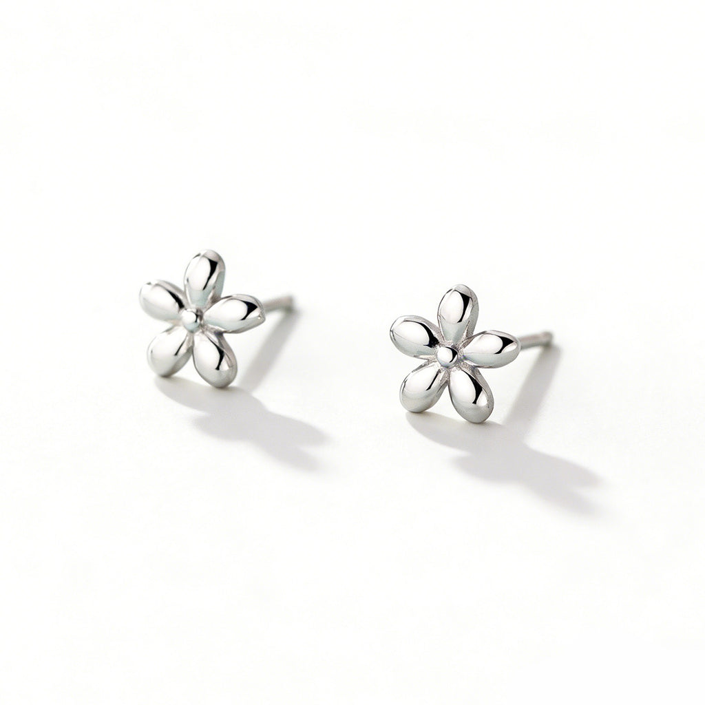 Women Elegant Modern Delicate Fashion Jewelry Five Petal Flower S925 Sterling Silver Stud Earrings