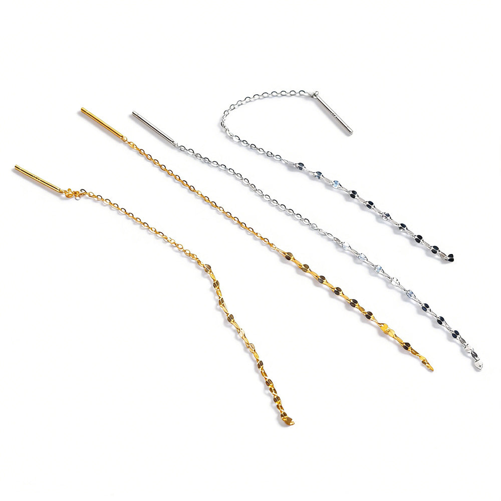 Minimalist Chain Threader S925 Sterling Silver Long Tassel Ear Line Drop Earrings