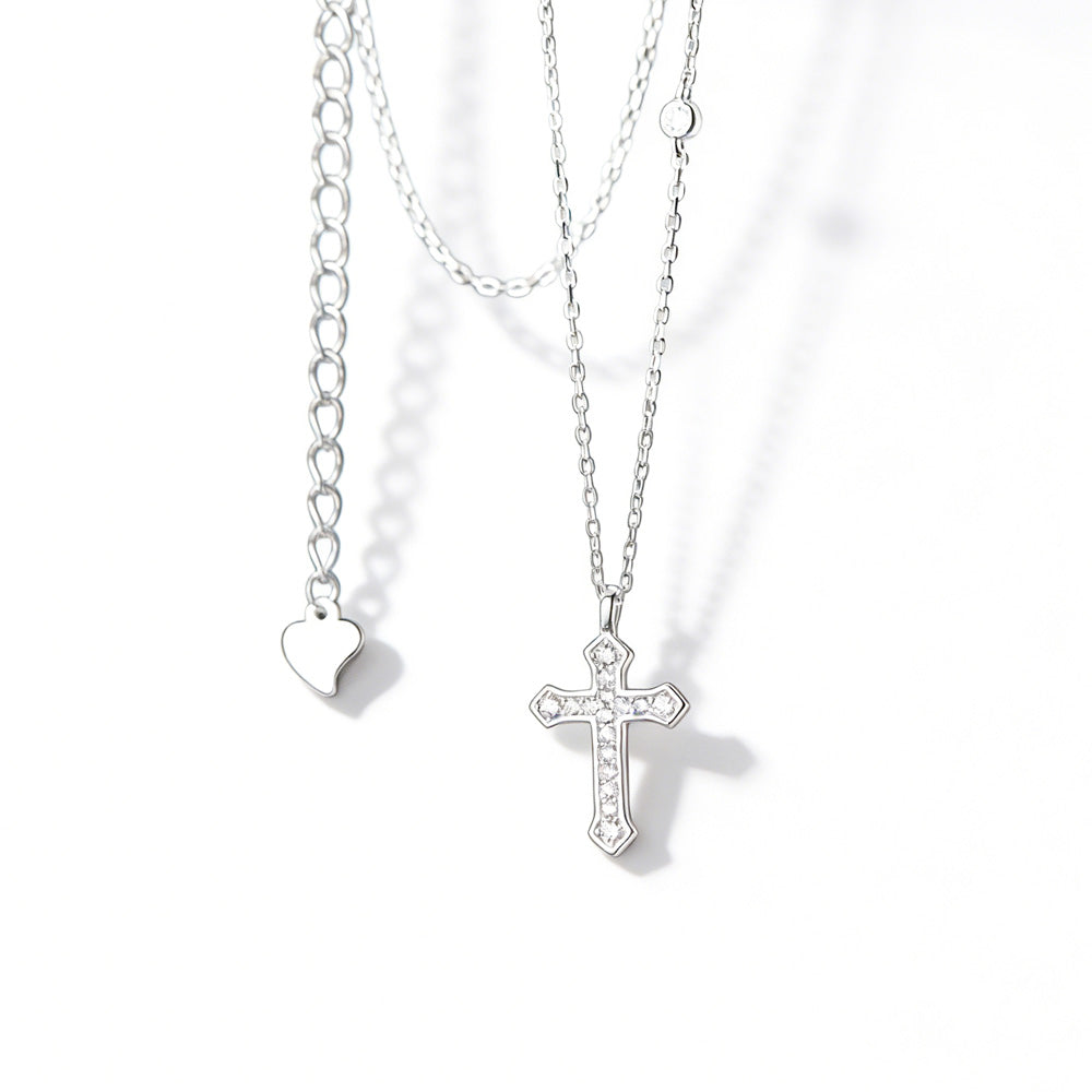 Religious Cross Cubic Zirconia 925 Sterling Silver Necklace
