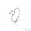Round Moonstone Natural Stone Four Prong S925 Sterling Silver Adjustable Open Ring